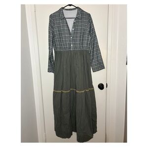 Plaid Button-Up Maxi Dress